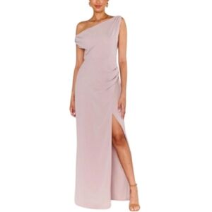 NWT Show Me Your Mumu Jodie Dress Neutral Mauve Off The Shoulder Chiffon